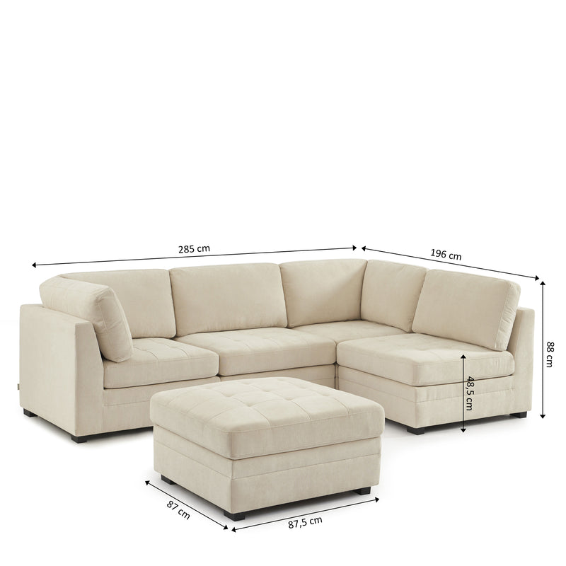 Canapé D'Angle Modulable 5 Pièces Billie - Tissu Chenille Beige