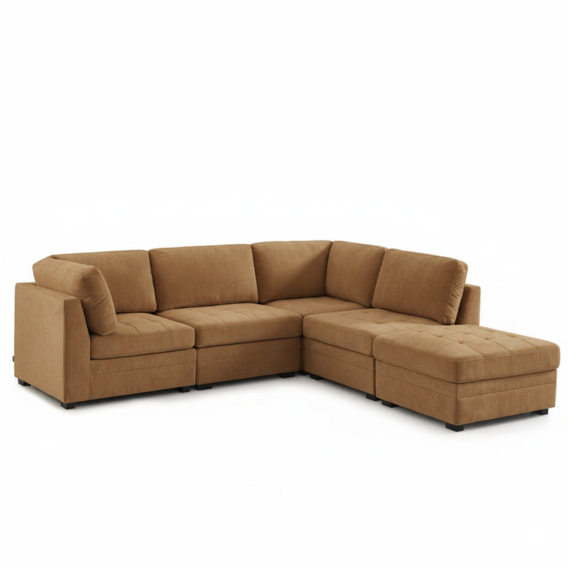 Canapé D'Angle Modulable 5 Pièces Billie - Tissu Chenille Écureuil