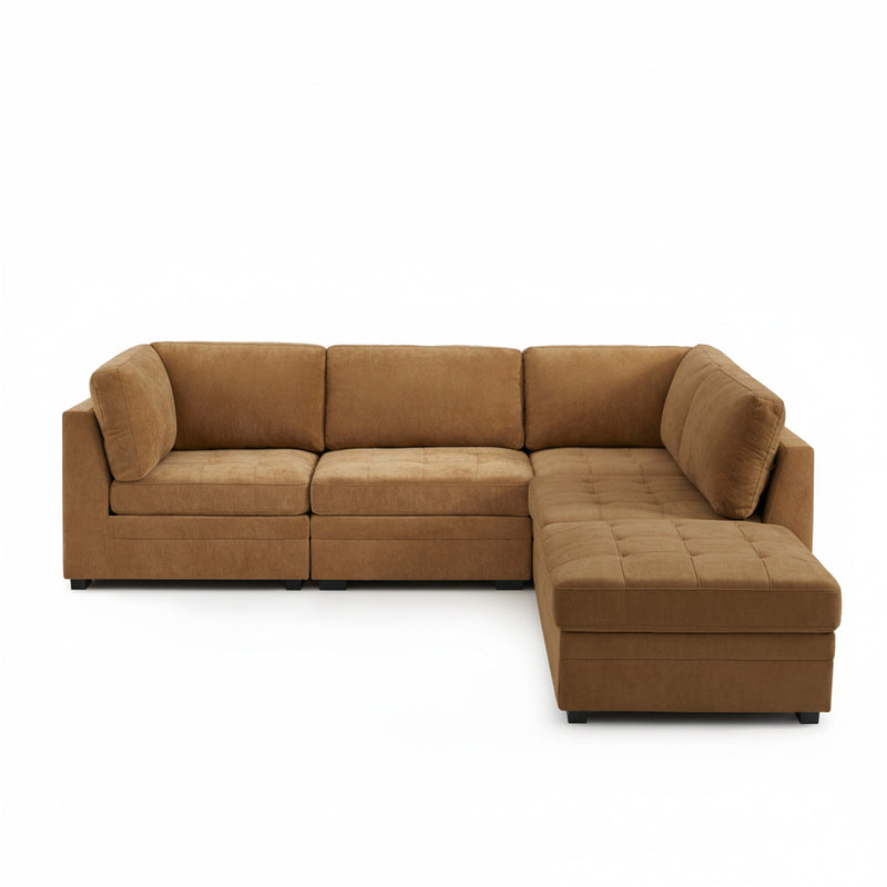 Canapé D'Angle Modulable 5 Pièces Billie - Tissu Chenille Écureuil