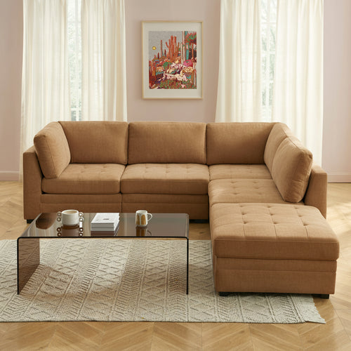 Canapé D'Angle Modulable 5 Pièces Billie - Tissu Chenille Écureuil