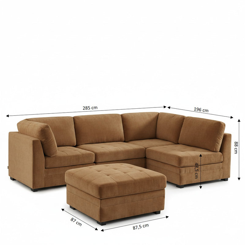 Canapé D'Angle Modulable 5 Pièces Billie - Tissu Chenille Écureuil