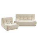 Ensemble Banquette Et Chauffeuse Janis Modulable 3 Places - Tissu Chenille Écru