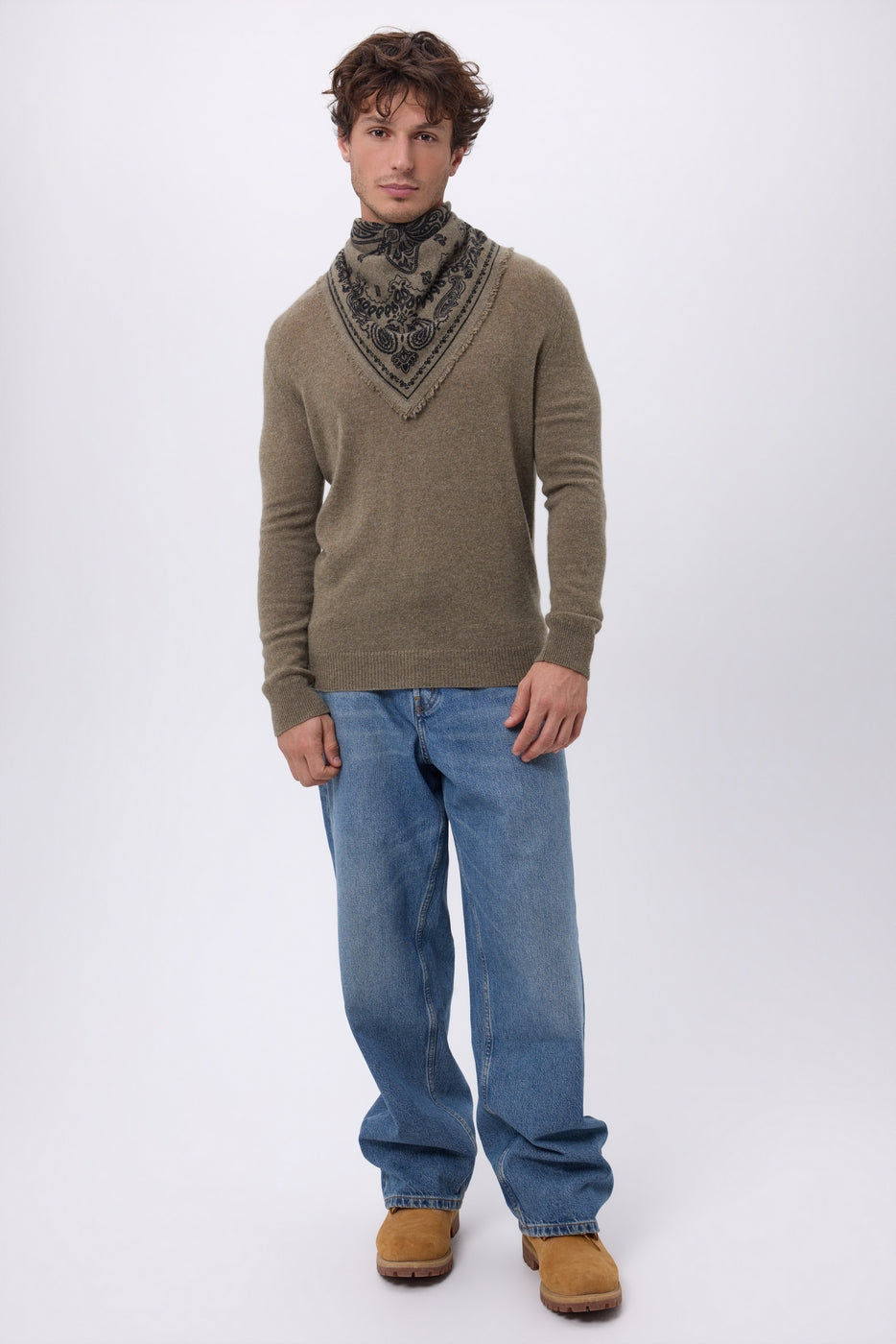 Piccolo bandana Butterfly - Cachi mélange - Uomo - 100% cashmere