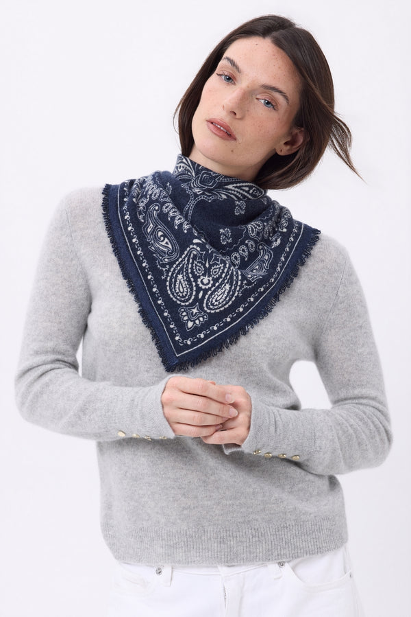 Petit Bandana Butterfly - Bleu Marine - Femme - 100% Cachemire