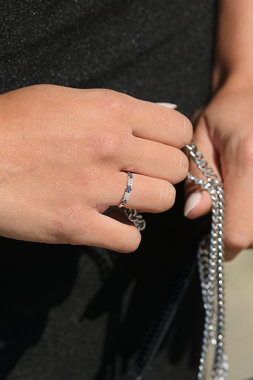 Bague "Flora Bleu" D0,07/12 S0,15/12 - Or Blanc 375/1000