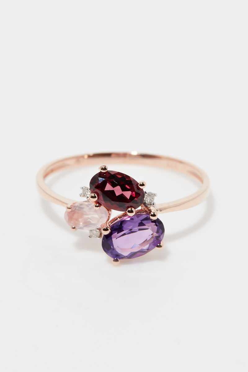 Bague "Barbara" D0,02/3 Améthyste 0,70/1, Rhodolite 0,66/1 & Rose Quartz 0,33/1 - Or Rose 375/1000
