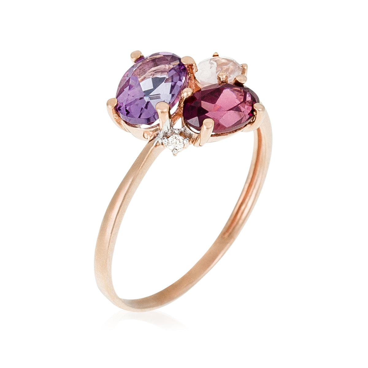 Bague "Barbara" D0,02/3 Améthyste 0,70/1, Rhodolite 0,66/1 & Rose Quartz 0,33/1 - Or Rose 375/1000