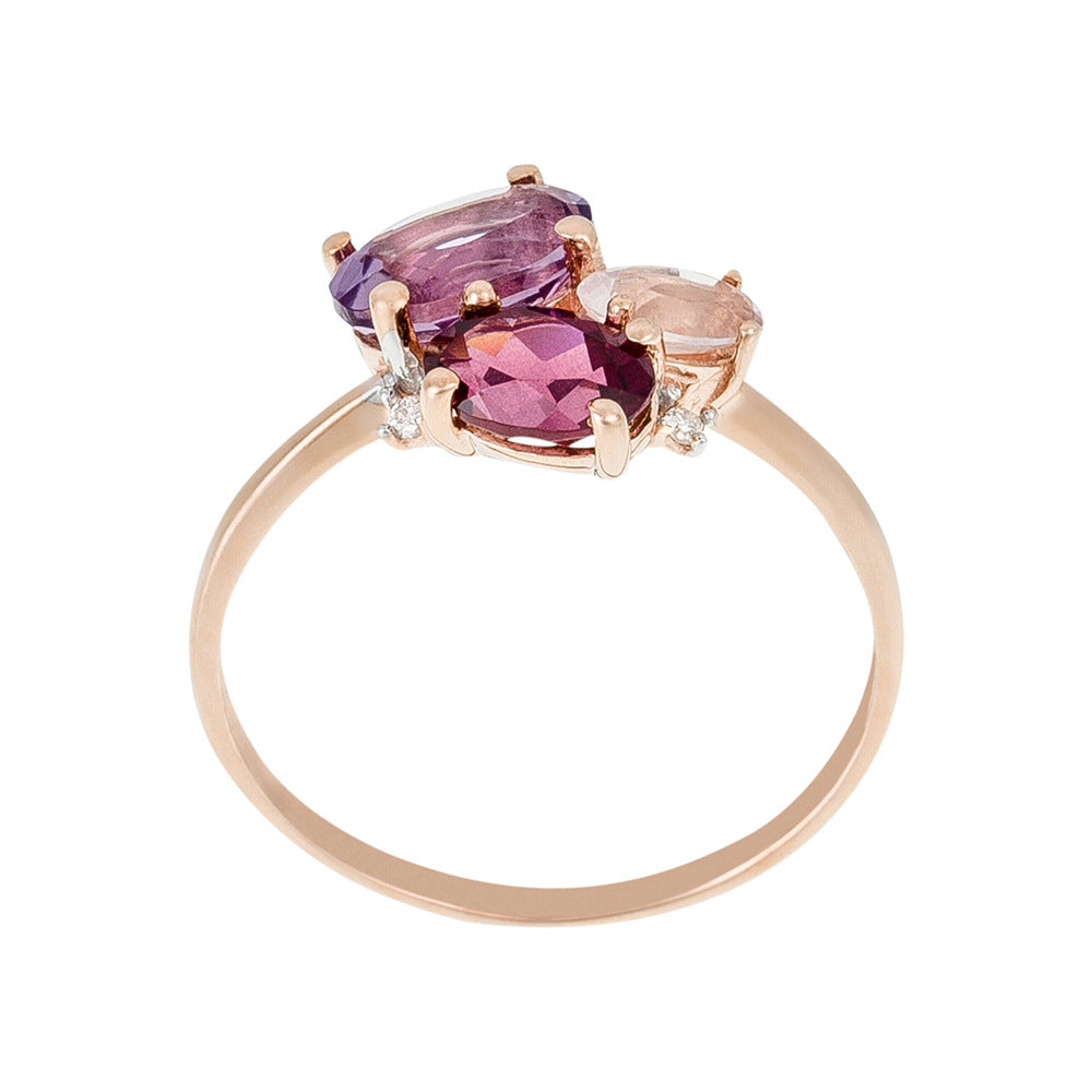 Bague "Barbara" D0,02/3 Améthyste 0,70/1, Rhodolite 0,66/1 & Rose Quartz 0,33/1 - Or Rose 375/1000