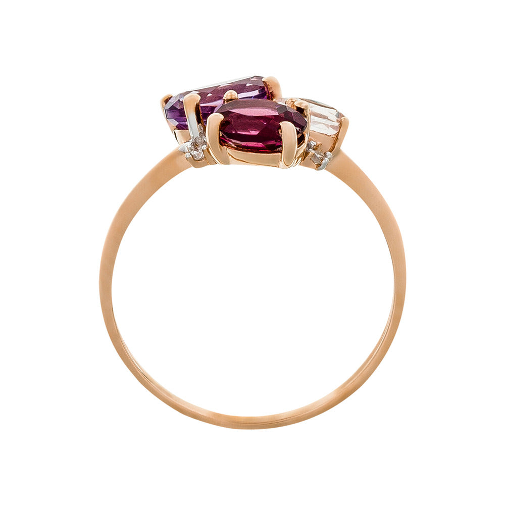 Bague "Barbara" D0,02/3 Améthyste 0,70/1, Rhodolite 0,66/1 & Rose Quartz 0,33/1 - Or Rose 375/1000