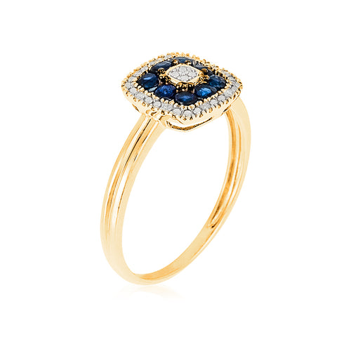 Bague "Volga" Diamants 0,03/8 & Saphir 0,58/8 - Or Jaune 375/1000