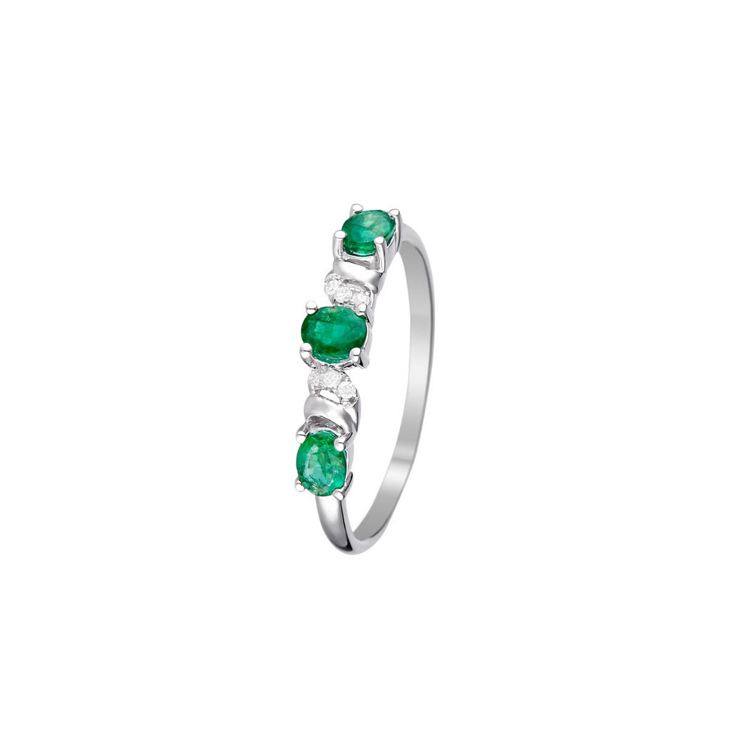 Bague "Abaya" Diamants 0,03/6 & Emeraudes 0,60/3 - Or Blanc 375/1000