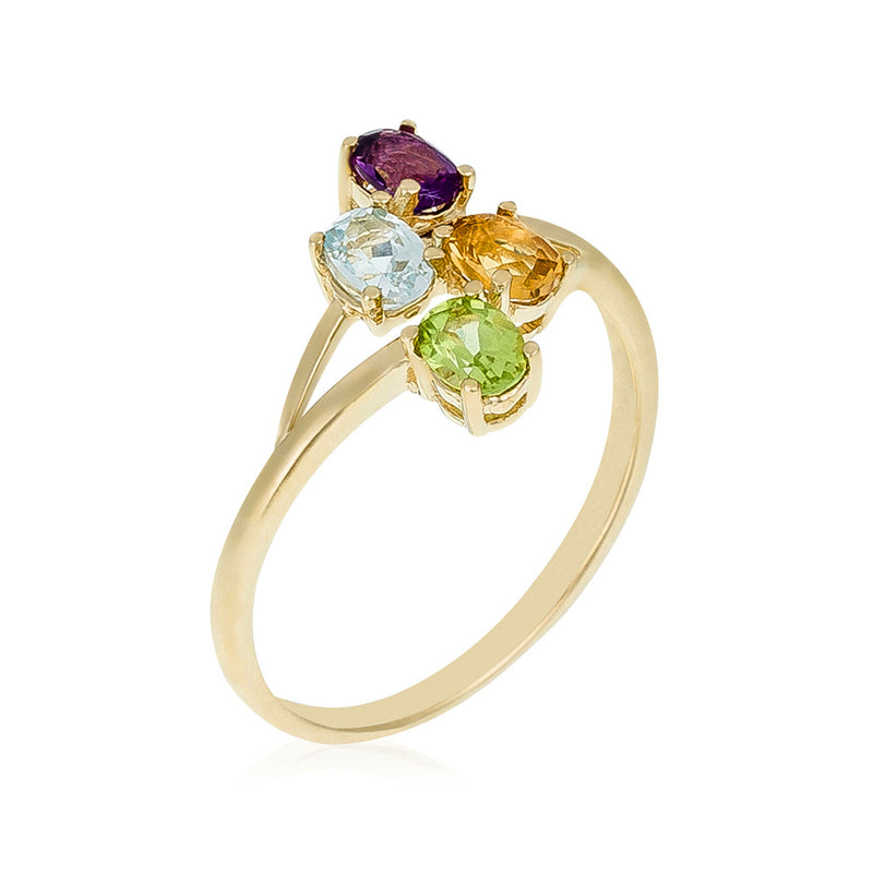 Bague "Bornéo" Améthyste 0,18/1, Topaze Bleue 0,24/1, Citrine 0,18/1 Et Péridot - Or Jaune 375/1000