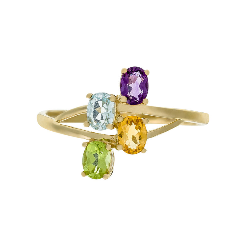 Bague "Bornéo" Améthyste 0,18/1, Topaze Bleue 0,24/1, Citrine 0,18/1 Et Péridot - Or Jaune 375/1000