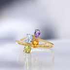 Bague "Bornéo" Améthyste 0,18/1, Topaze Bleue 0,24/1, Citrine 0,18/1 Et Péridot - Or Jaune 375/1000