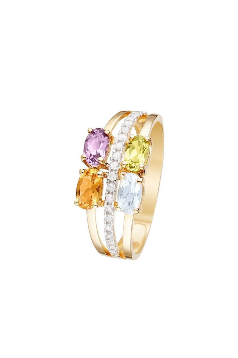 “Cayuga” Diamond Ring 0.1/20 + Peridot, Topaz, Amethyst And Citrine1.07/4