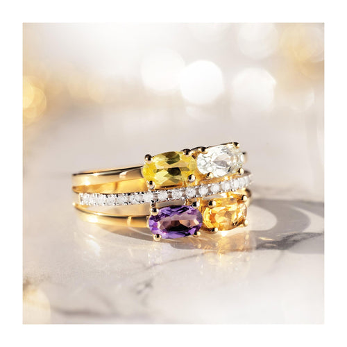 Bague "Cayuga" Diamants 0,1/20 + Peridot, Topaze, Amethyste Et Citrine1,07/4