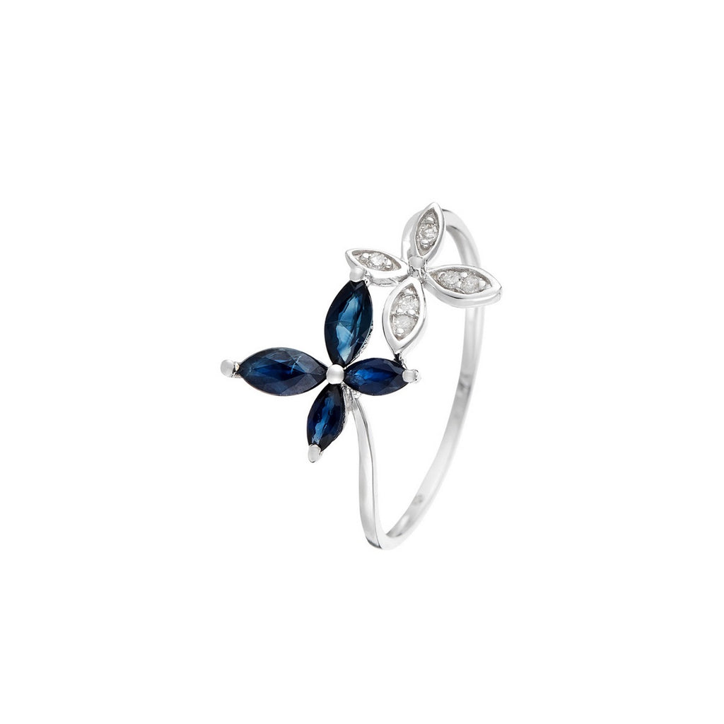 Bague "Héméra" Diamants 0,03/6 & Saphir 0,69/4 - Or Blanc 375/1000