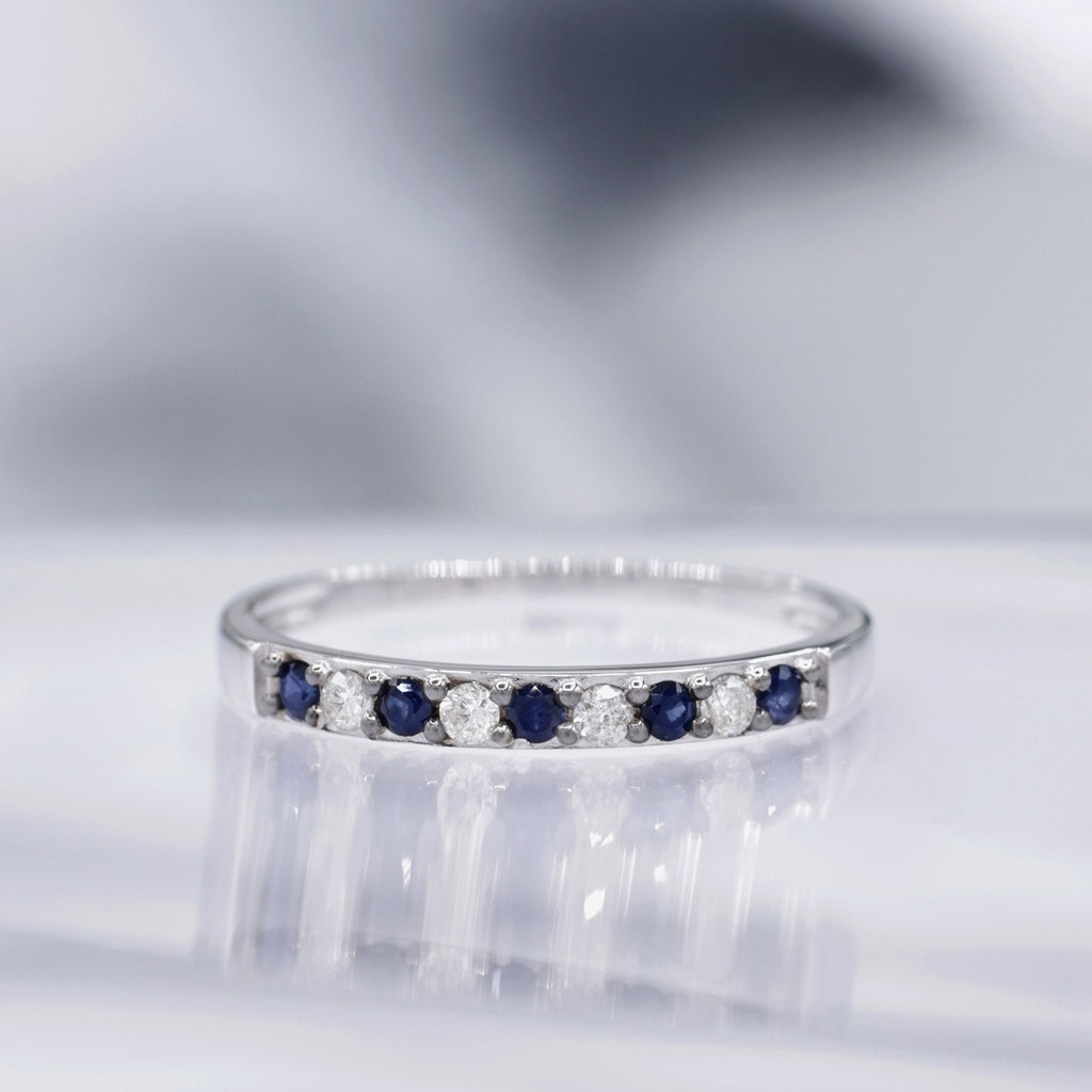 Bague "Séoul" Diamants 0,11/4 & Saphir 0,25/5 - Or Blanc 375/1000