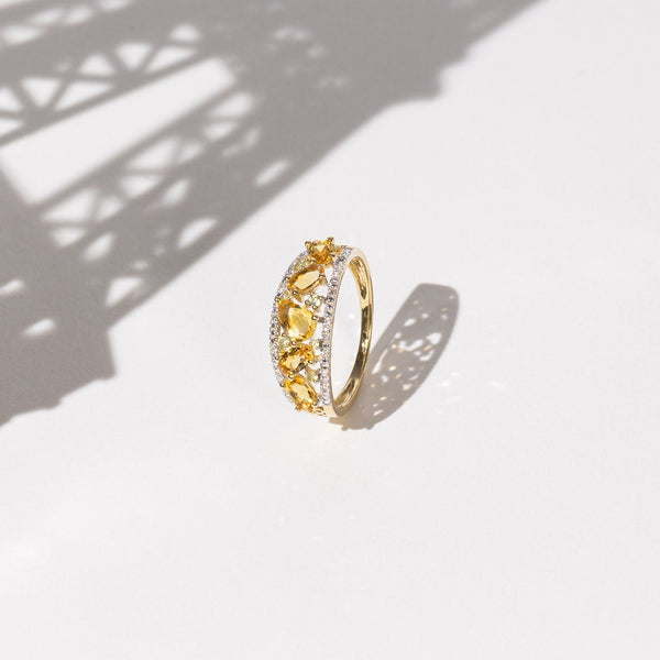 "Olivines" Ring D0.05/16 & Peridot 0.14/6 & Citrine 1.30/5 - Yellow Gold 375/1000