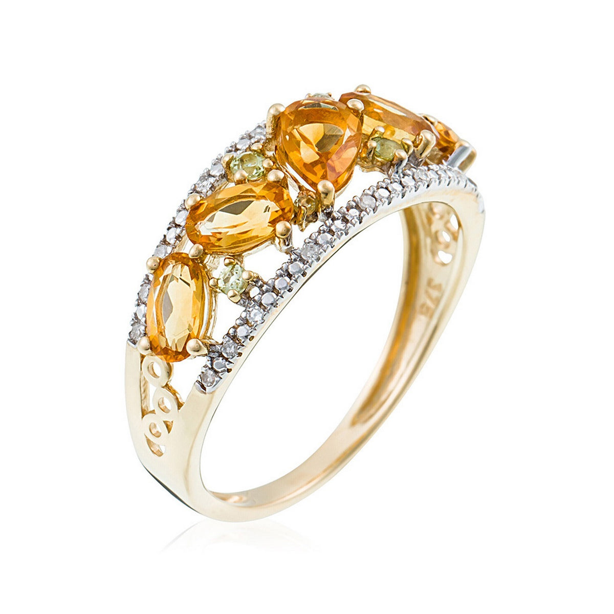 Anello "Olivines" D0,05/16 & Peridoto 0,14/6 & Citrino 1,30/5 - Oro Giallo 375/1000