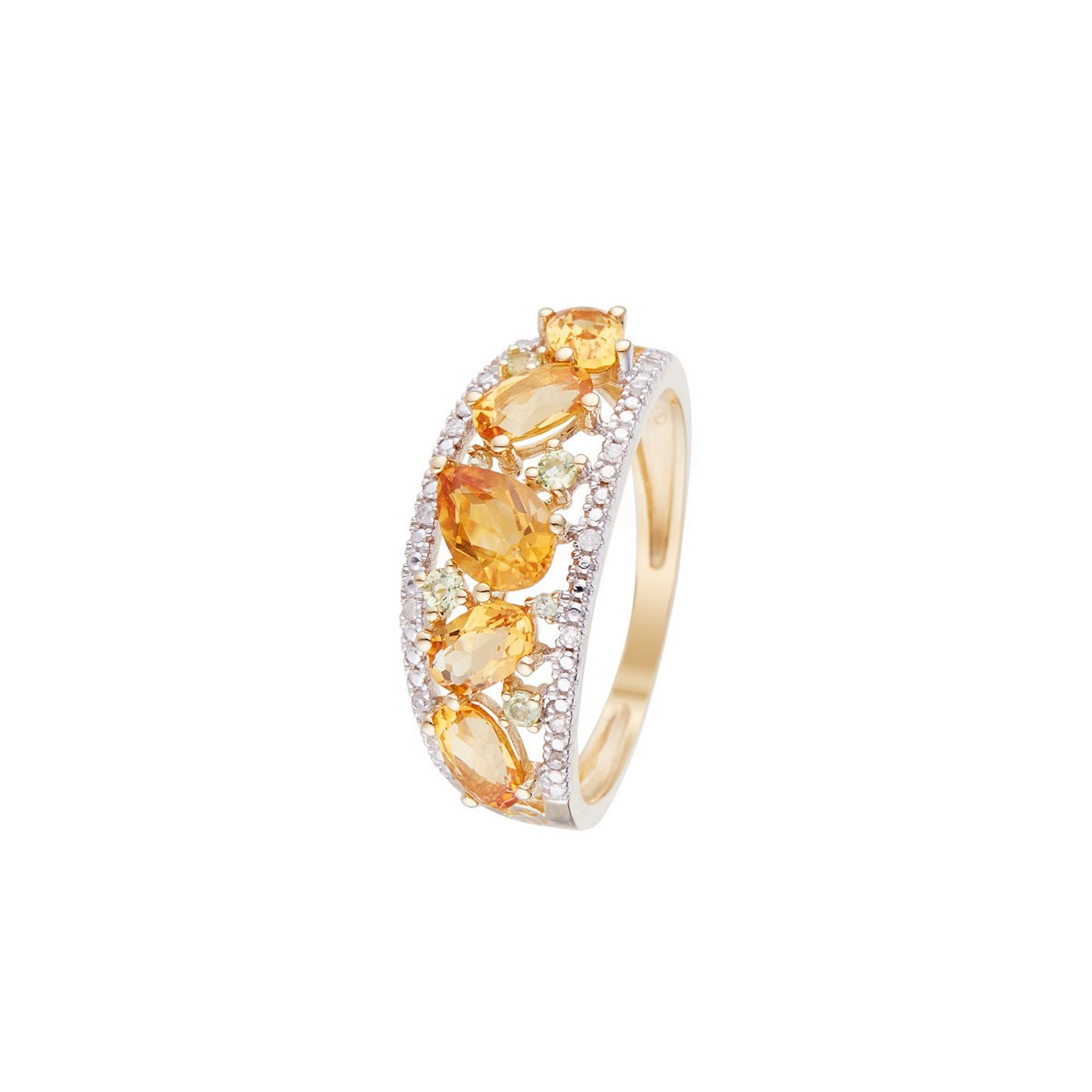 "Olivines" ring, D0.05/16 &amp; Peridot 0.14/6 &amp; Citrine 1.30/5 - 375/1000 Yellow Gold