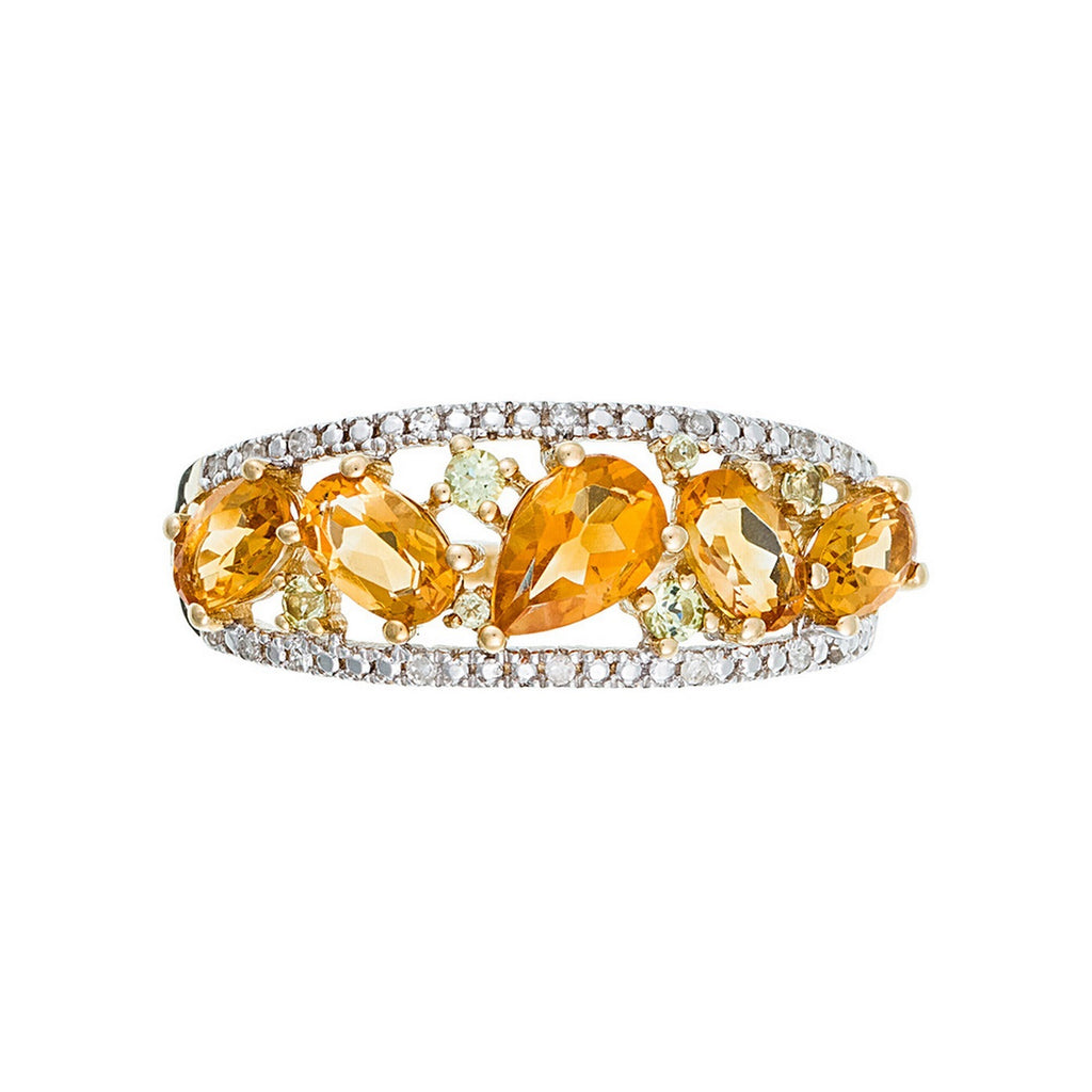 Anello "Olivines" D0,05/16 & Peridoto 0,14/6 & Citrino 1,30/5 - Oro Giallo 375/1000