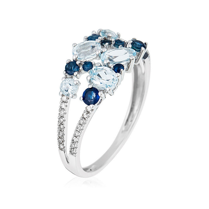 Bague "Saphir Elixir" D0,10/32 & Topaze Bleue 1,03/5 & Saphir 0,5/8 - Or Blanc 375/1000