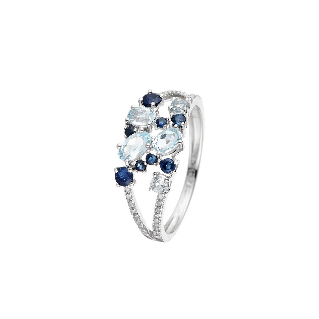 Bague "Saphir Elixir" D0,10/32 & Topaze Bleue 1,03/5 & Saphir 0,5/8 - Or Blanc 375/1000