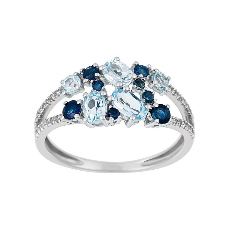 Bague "Saphir Elixir" D0,10/32 & Topaze Bleue 1,03/5 & Saphir 0,5/8 - Or Blanc 375/1000