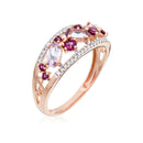 Bague "Amore" 0,12/36, Rhodolite Garnet 0,37/8 & Améthyste Rose 0,53/3 - Or Rose 375/1000