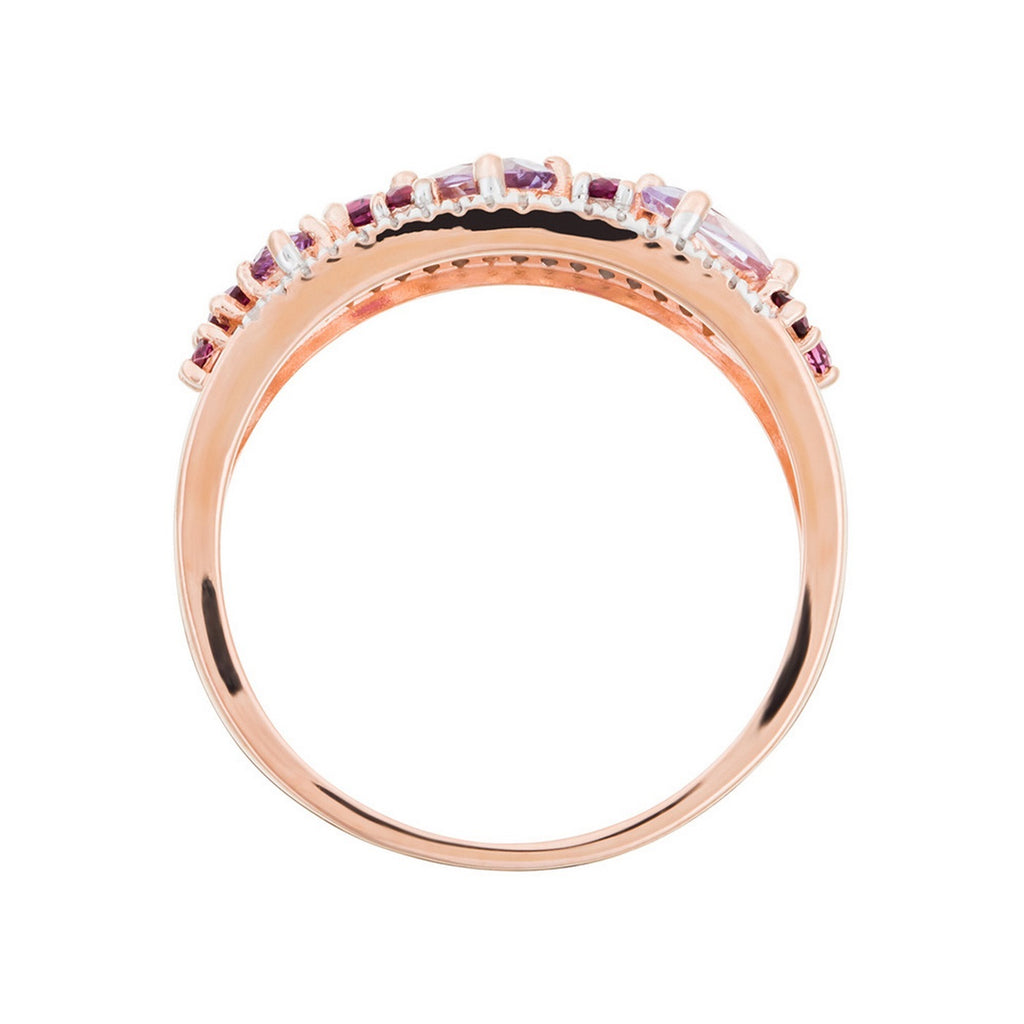 Bague "Amore" 0,12/36, Rhodolite Garnet 0,37/8 Et Améthyste Rose 0,53/3 - Or Rose 375/1000