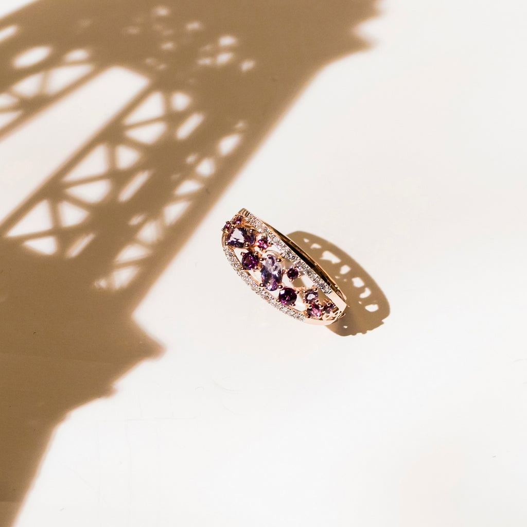 Bague "Amore" 0,12/36, Rhodolite Garnet 0,37/8 Et Améthyste Rose 0,53/3 - Or Rose 375/1000