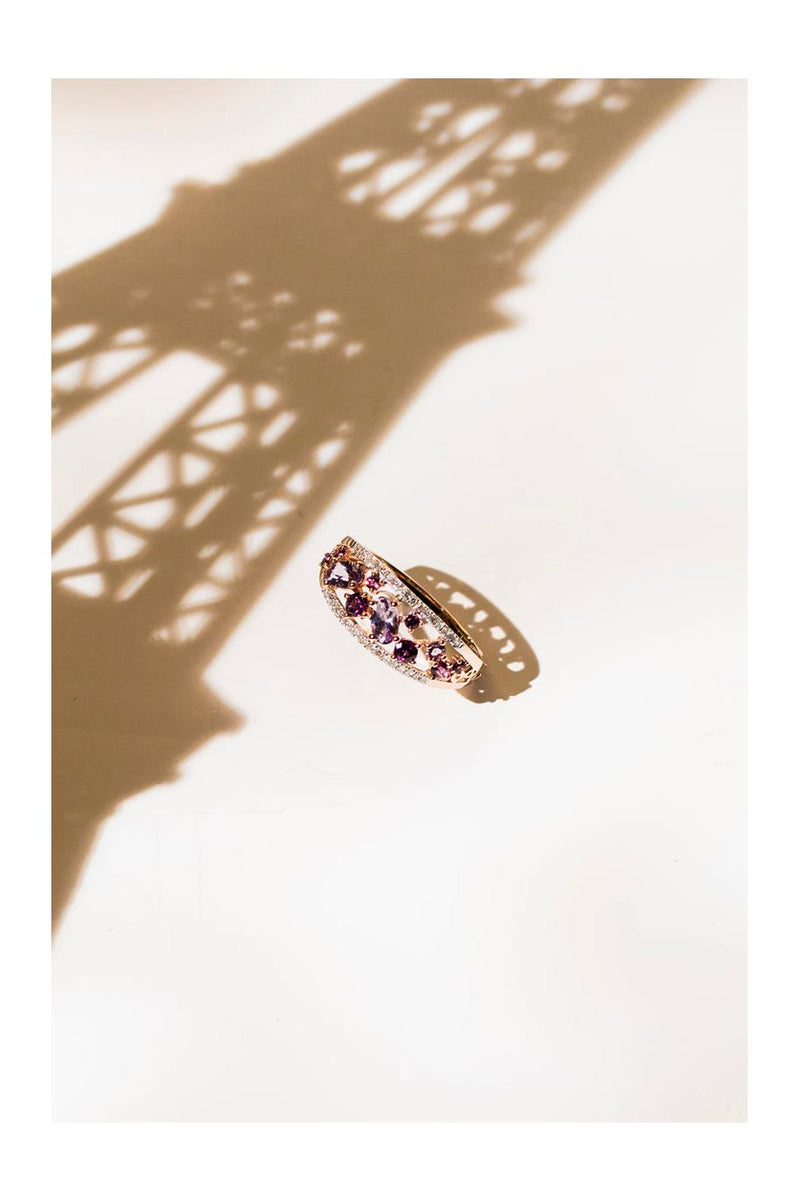 “Amore” Ring 0.12/36, Rhodolite Garnet 0.37/8 And Pink Amethyst 0.53/3
