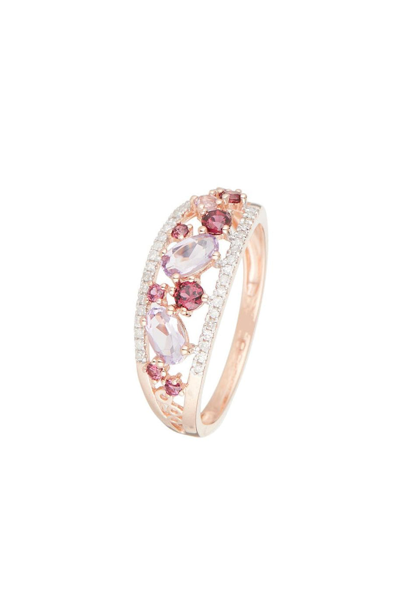 “Amore” Ring 0.12/36, Rhodolite Garnet 0.37/8 And Pink Amethyst 0.53/3