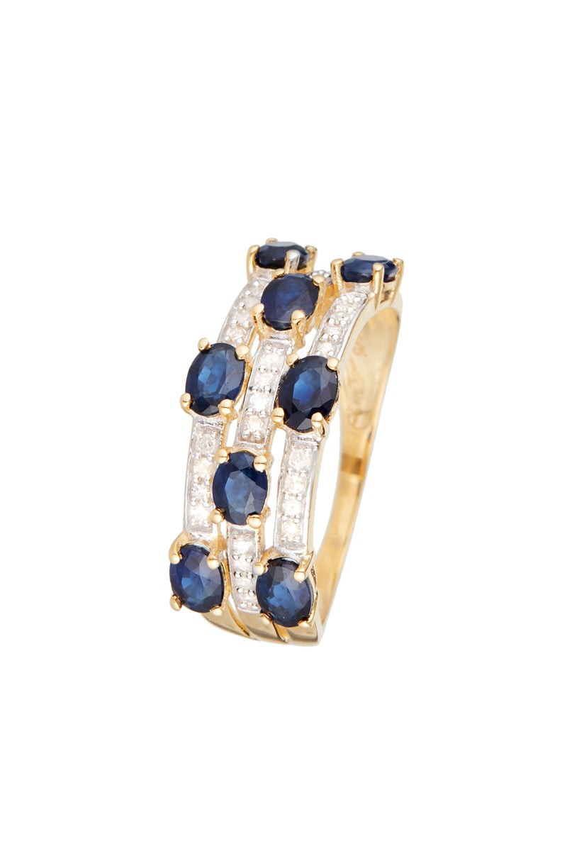 Bague "Siam" Diamants 0,15/28 & Saphir 2/8 - Or Jaune 375/1000
