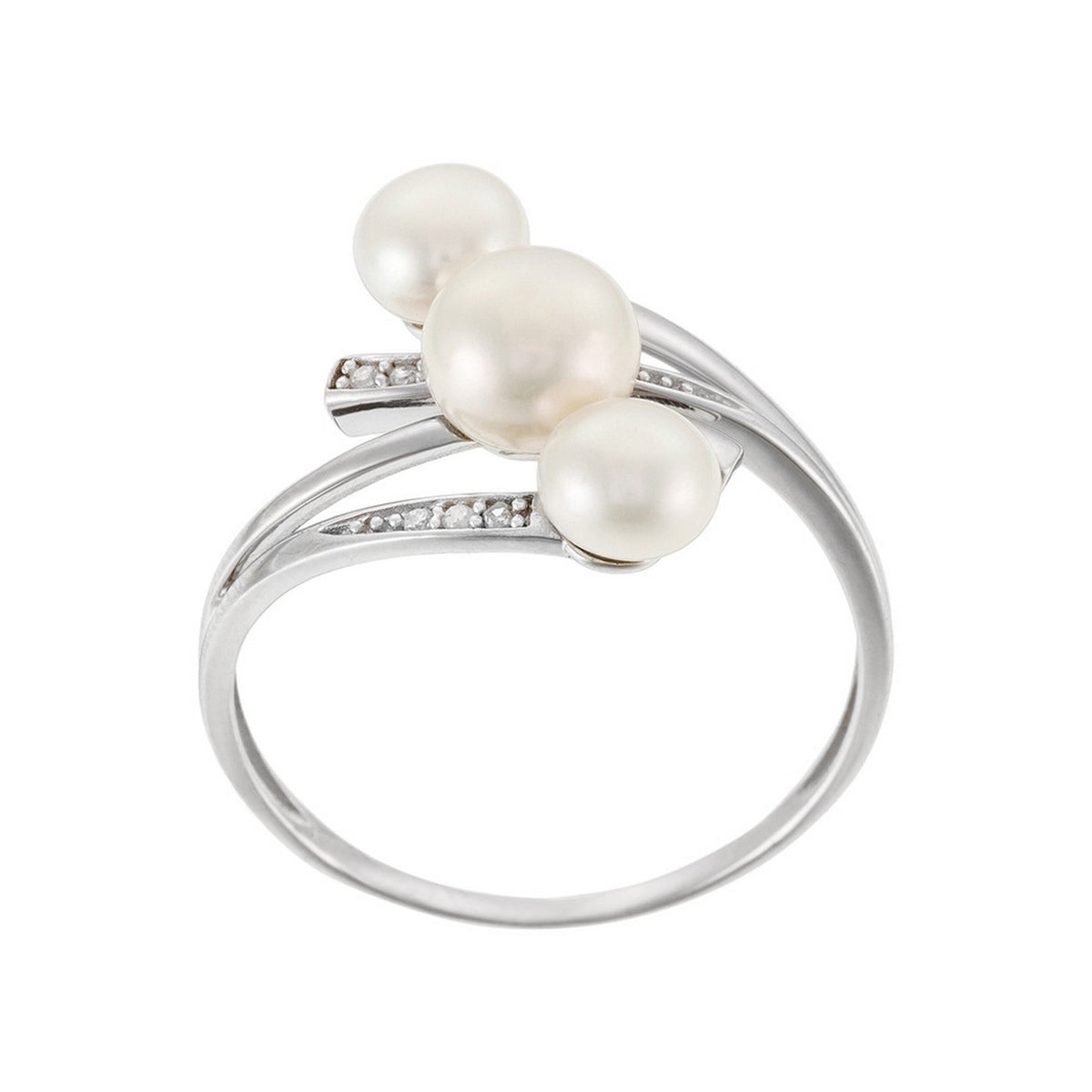 "Kawai" Ring D0.03/5 & Pearls - White Gold 375/1000