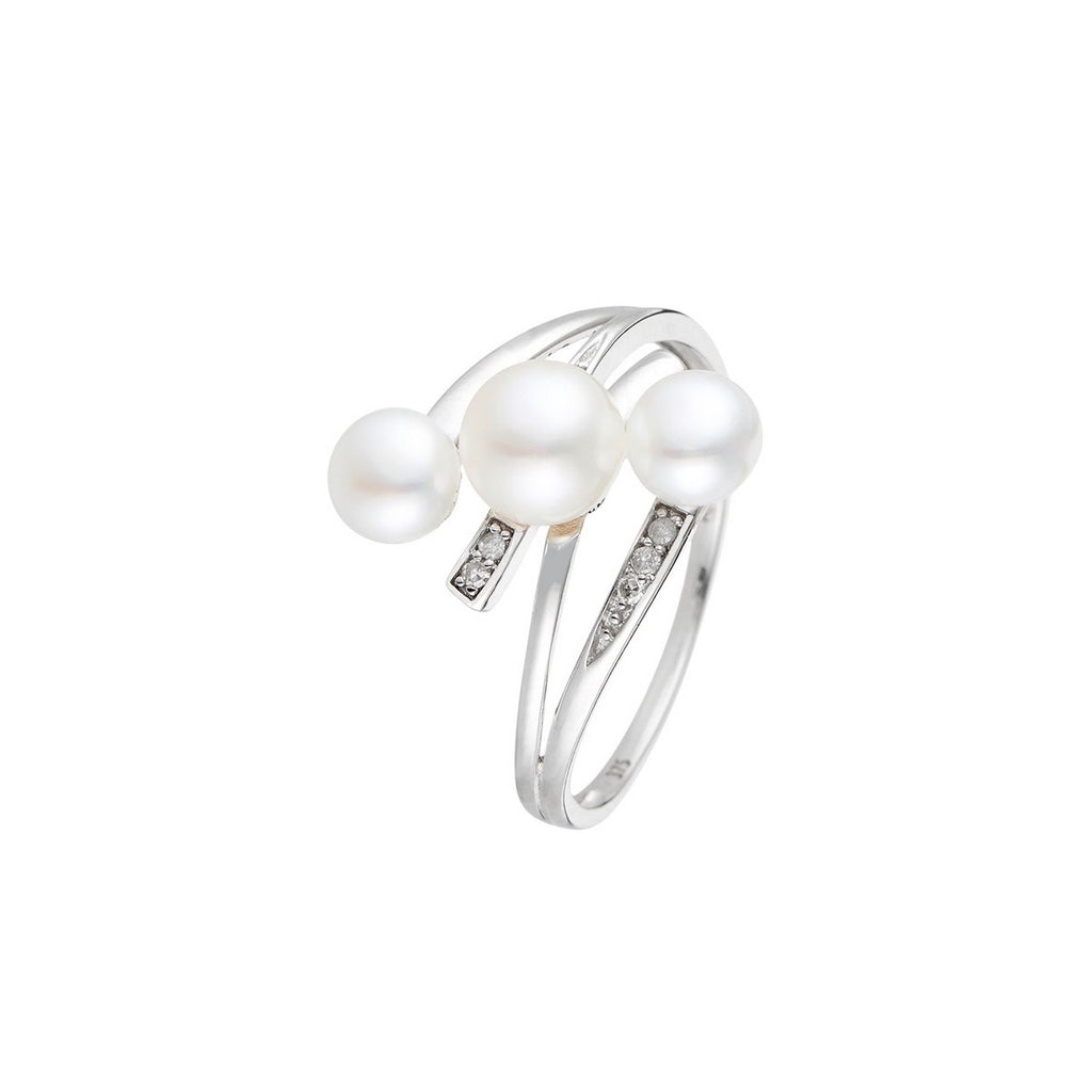 Anillo "Kawai" D0.03/5 y Perlas - Oro blanco 375/1000