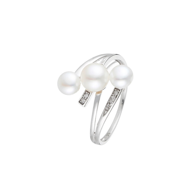 Bague "Kawai" D0,03/5 & Perles - Or Blanc 375/1000