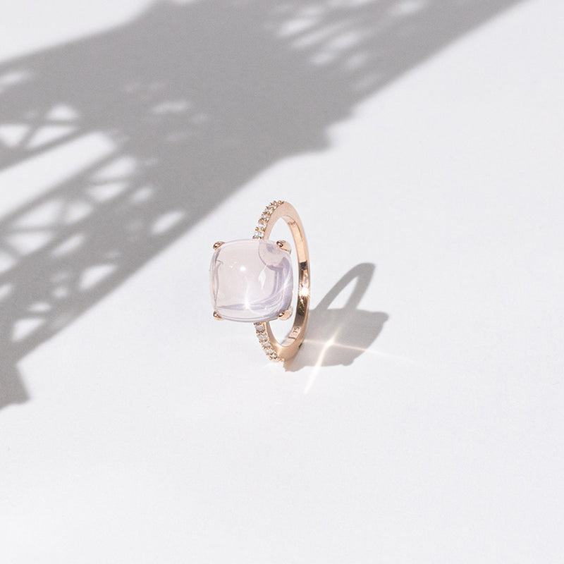 Bague "Rose Dragée" D0,11/12 & Quartz Rose 4,8/1 - Or Rose 375/1000