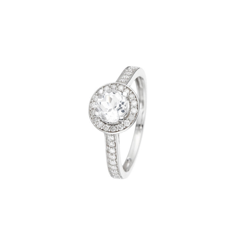 Bague "Isis" Diamants 0,34/36 & Topaze Blanche 0,90/1 - Or Blanc 375/1000