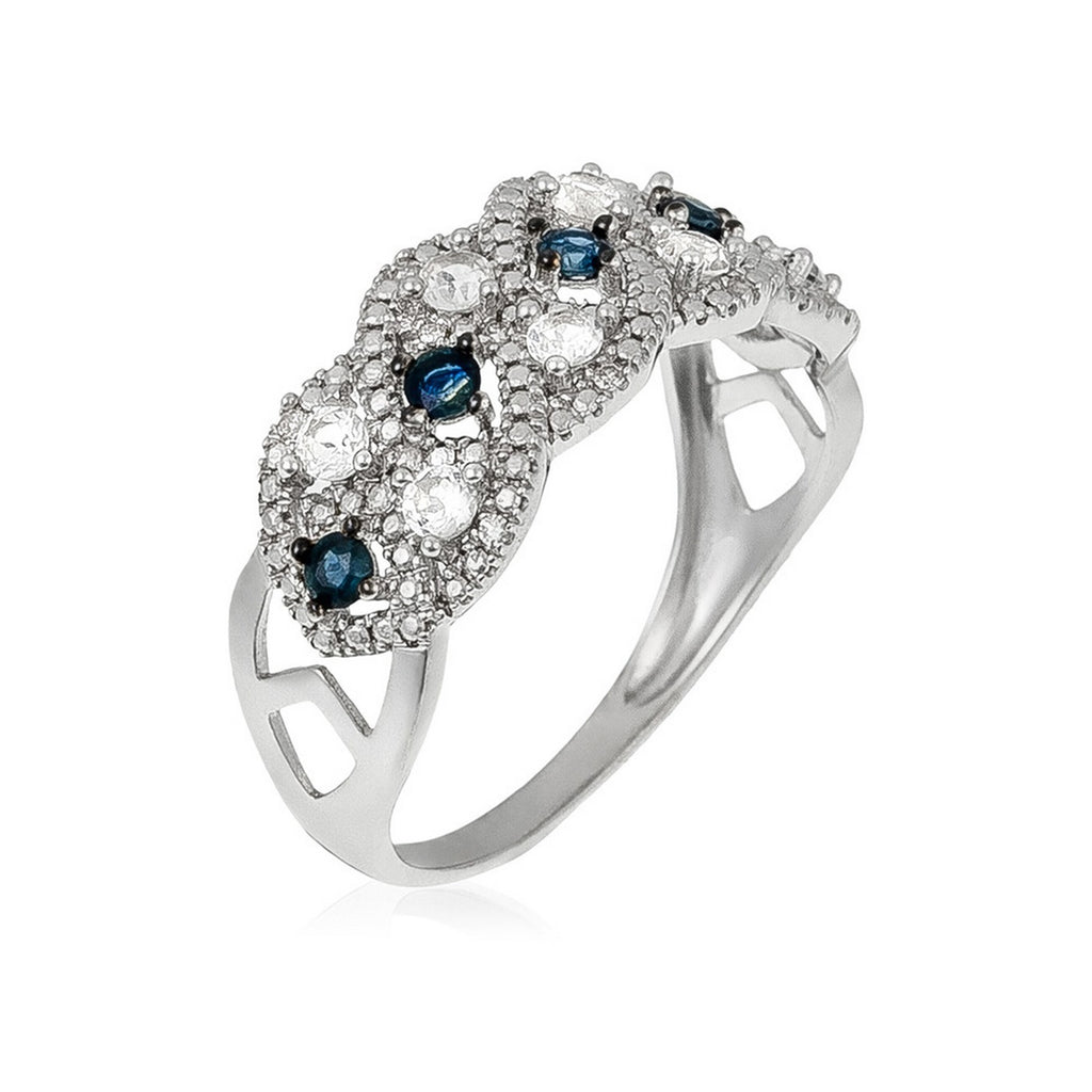 "Astéria" Ring D0.05/16, Sapphire 0.37/5 & Blue Topaz 0.49/8 - White Gold 375/1000