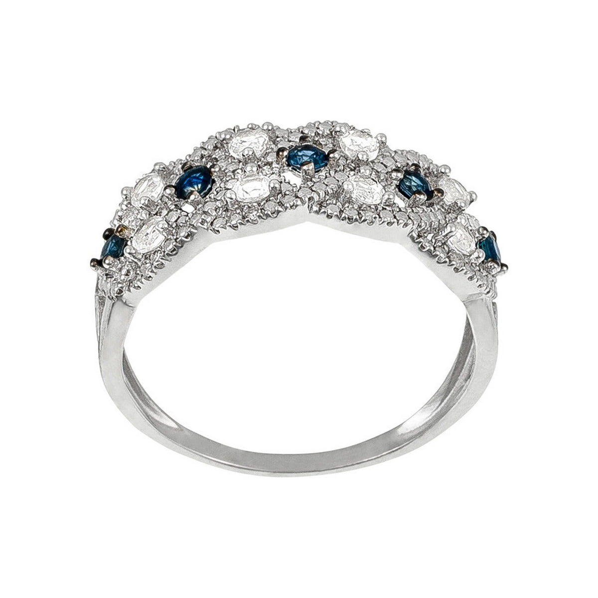 "Astéria" Ring D0.05/16, Sapphire 0.37/5 & Blue Topaz 0.49/8 - White Gold 375/1000