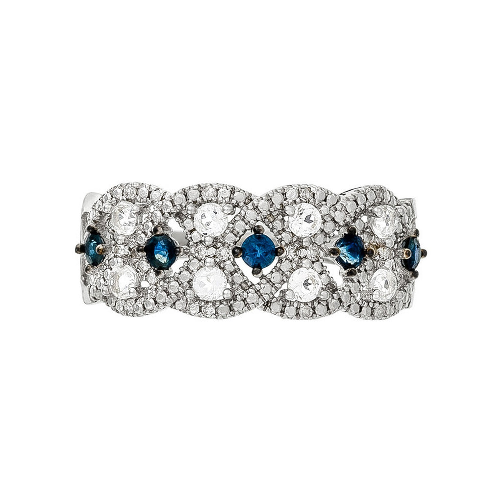 "Astéria" Ring D0.05/16, Sapphire 0.37/5 & Blue Topaz 0.49/8 - White Gold 375/1000