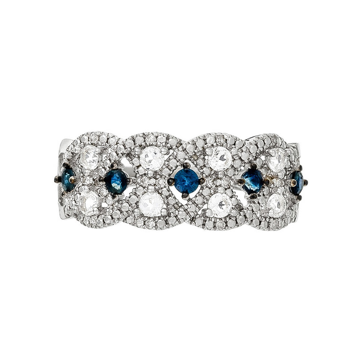 "Astéria" Ring D0.05/16, Sapphire 0.37/5 & Blue Topaz 0.49/8 - White Gold 375/1000