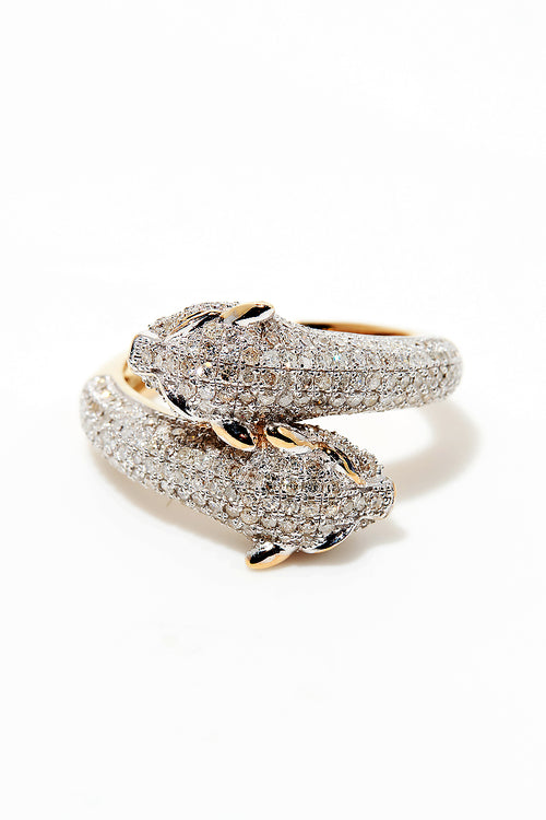 Bague "Duo De Panthères" D1,276/256 & Saphir 0,032/4 - Or Blanc 375/1000