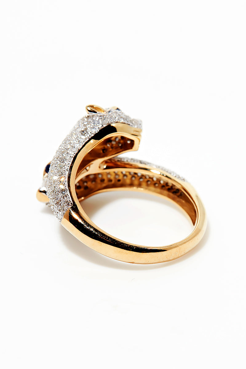 Anillo "Duo De Pantheres" D1.276/256 y Zafiro 0.032/4 - Oro blanco 375/1000