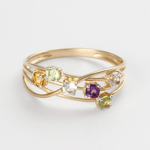 Anello "Colorama" con citrino, peridoto, topazio bianco e ametista 0,54/6 - Oro giallo 375/1000
