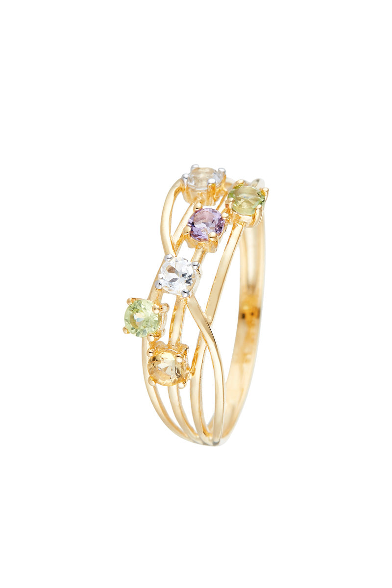 Bague "Colorama" Citrine, Péridot, Topaze Blanche & Améthyste 0,54/6