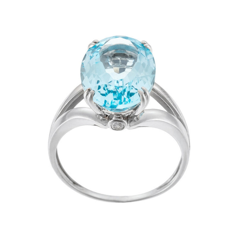 Bague "Pattaya" D0,05/2 & Topaze Bleue 6,4/1 - Or Blanc 375/1000