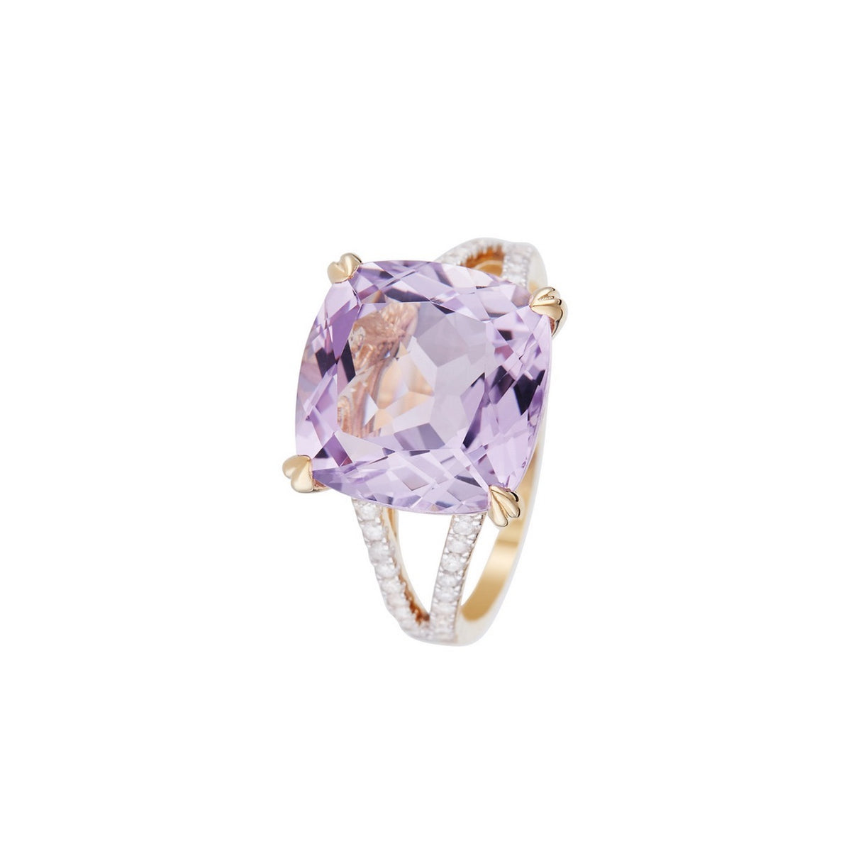 "Pink Fiction" Ring, D0,25/40 & Pink Amethyst 7,92/1 - 375/1000 Yellow Gold